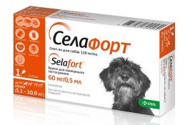 KRKA Селафорт Спот-он капли от блох, клещей и гельминтов для собак от 5,1 до 10 кг (1 пипетка 0,5 мл)