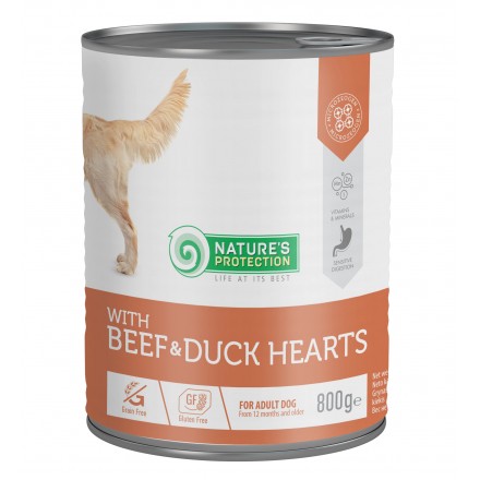 Nature's Protection with Beef & Duck Hearts влажный корм для собак с говядиной и утиным сердцем 800 г*6шт.