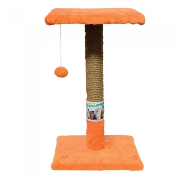 Пухнастики когтеточка для котов столбик с полкой (джут) рыжая 30×30×50 см