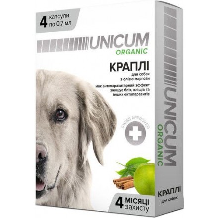 Unicum ORGANIC капли на натуральной основе для отпугивания блох и клещей для собак (4 кап.)