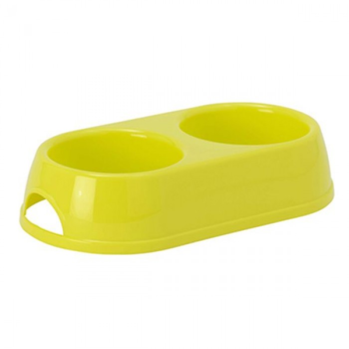 Moderna ЭКО двойная миска пластиковая для собак и кошек (лимонная) 2х230 мл