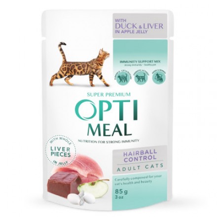 Optimeal Adult Cats Hairball Control вологий корм з качкою в яблучному желе 85 г