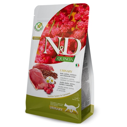 Farmina N&D Quinoa Cat Adult Urinary Duck & Cranberry для профилактики мочекаменной болезни с уткой, киноа, клюквой и ромашкой 0,3 кг