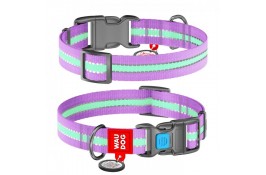 Collar WAUDOG Nylon светящийся/светоотражающий ошейник c QR паспортом для собак (фиолетовый) S