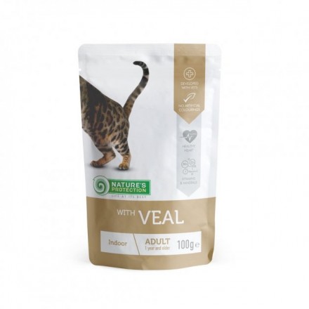 Nature's Protection Indoor with Veal влажный корм для кошек с телятиной в соусе 100 г*12шт