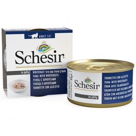 Schesir Tuna Whitebaits влажный корм для взрослых котов с тунцом и анчоусами в желе 85 г