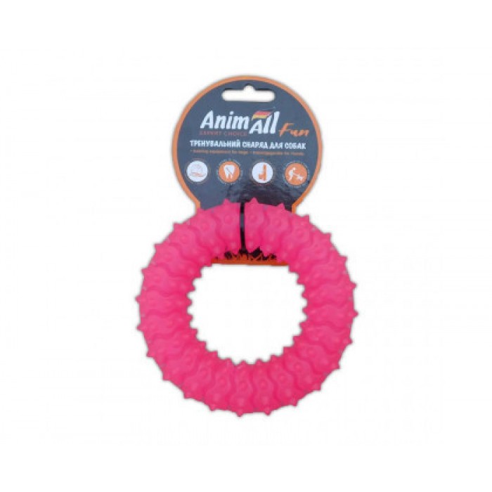 AnimAll Fun іграшка для собак "Кільце з шипами" (коралова) 12 см​