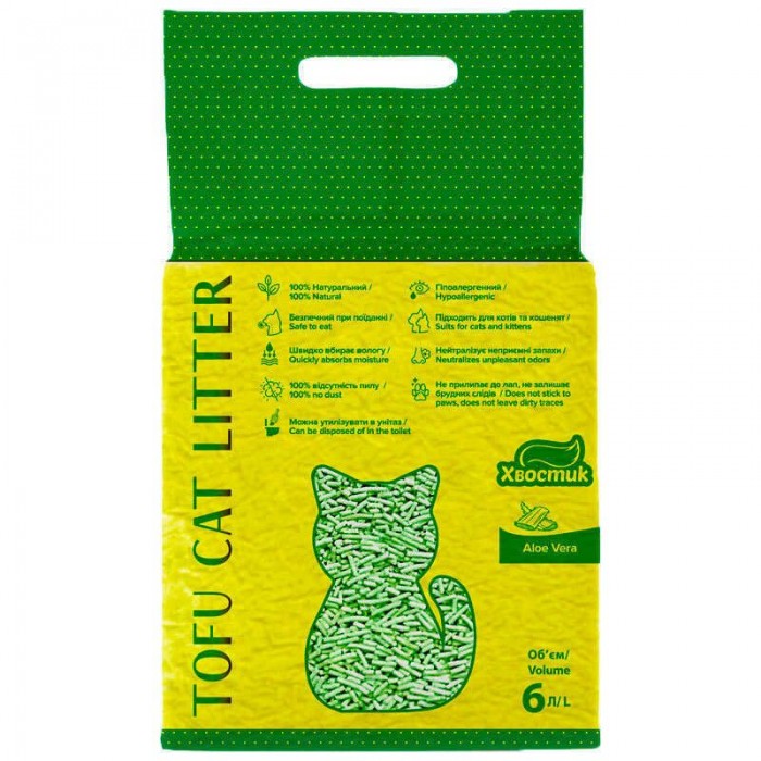 Tofu Cat Litter Aloe Vera соевый наполнитель Тофу Хвостик для кошек с ароматом алоэ вера 6 л