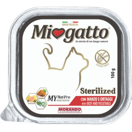Morando Miogatto Sterilised влажный корм для стерилизованных кошек с говядиной и овощами 100г*32шт