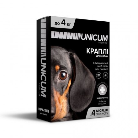 Unicum PREMIUM капли от блох и клещей для собак 0-4 кг.