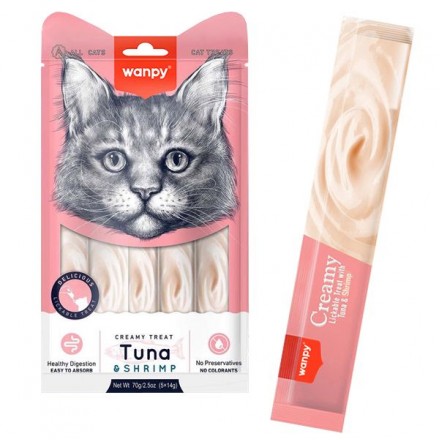 Wanpy Creamy Lickable Treats Tuna & Shrimp жидкое лакомство для котов с тунцом и креветкой 70 г