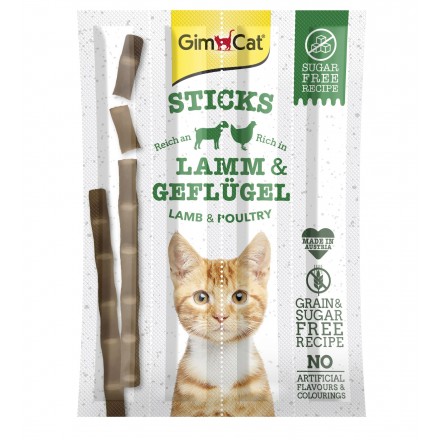 GimCat Sticks Lamb and Poultry - лакомства для кошек, с ягненком и птицей 4шт.