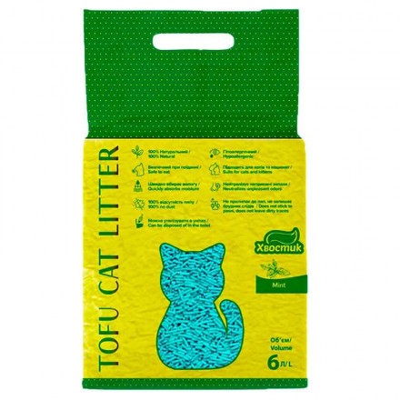 Tofu Cat Litter Mint соевый наполнитель Тофу Хвостик для кошек с ароматом мяты 6 л