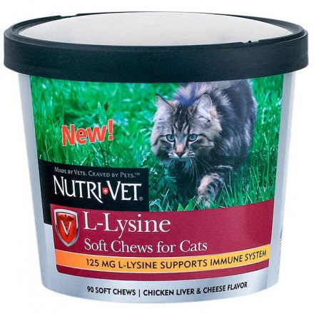 Nutri-Vet L-Lysine жевательные таблетки для поддержания иммунной системы кошек 90 табл.