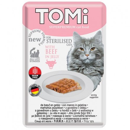 TOMI STERILISED BEEF IN JELLY влажный корм для стерилизованных котов с говядиной в желе 85г*22шт