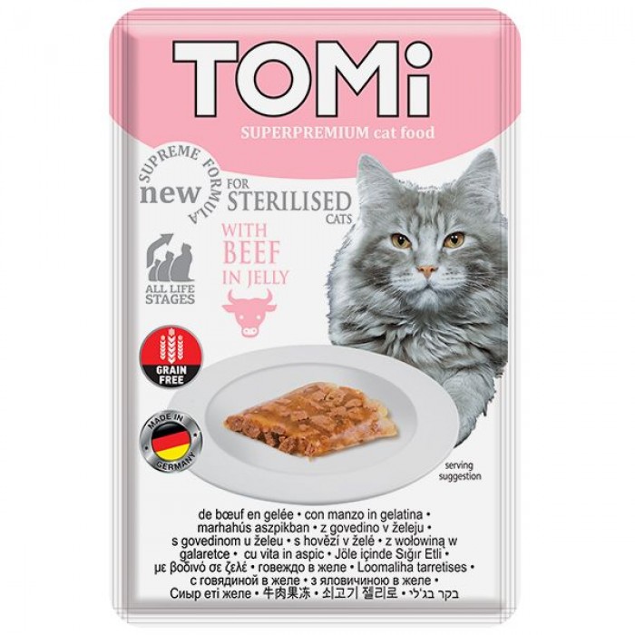 TOMI STERILISED BEEF IN JELLY влажный корм для стерилизованных котов с говядиной в желе 85г*22шт