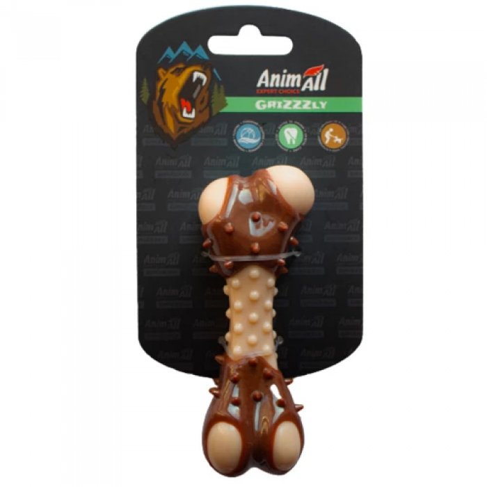 AnimAll GrizZzly іграшка для собак "Кістка з ароматом м'яса" (бежево-коричнева) 13,5 см