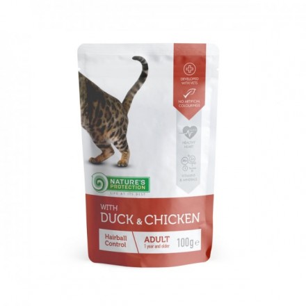 Nature's Protection Hairball with Duck and Chicken влажный корм для кошек с уткой и курицей 100 г*12шт