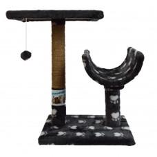 Пухнастики когтеточка для котов с полкой и полутуннелем (джут) серая с лапками 30×38×50 см