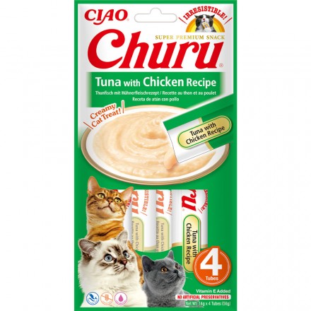 INABA Churu лакомство для кошек сливочный мусс с тунцом и курицей 4 шт*14 г