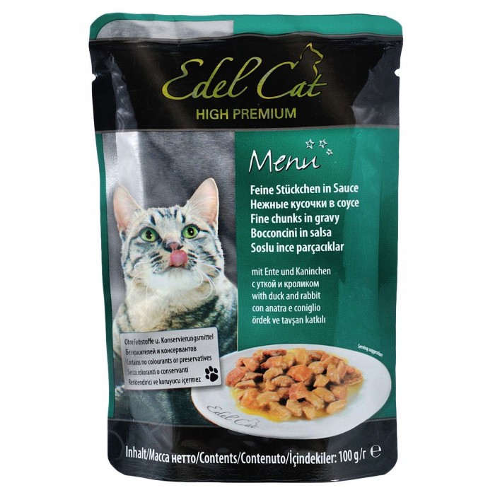 Edel Cat Шматочки з качкою і кроликом у соусі для котів, пауч 100g