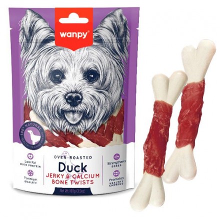 Wanpy Duck Jerky & Calcium Bone Twists лакомство для собак с уткой и кальцием 100 г