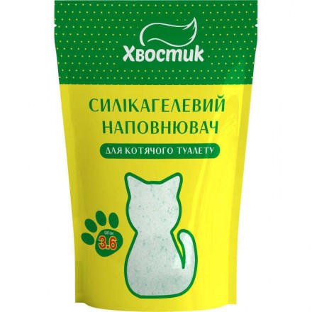 Хвостик силикагелевый наполнитель для кошек с зелеными гранулами мелкая фракция без аромата 3,6 л