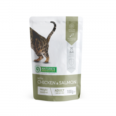 Nature's Protection Weight control with Chicken and Salmon влажный корм с курицей и лососем для кошек 100 г*12шт.