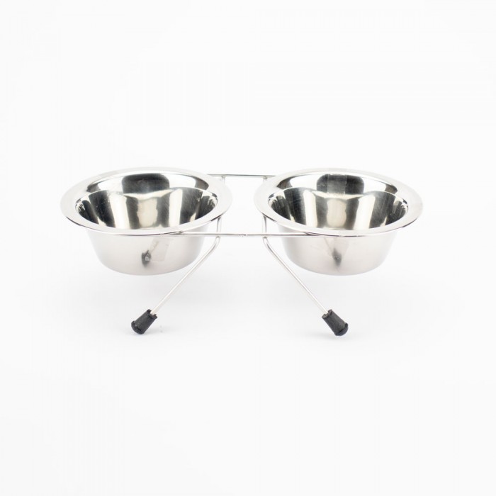 AGILITY двойная металлическая миска на подставке из нержавеющей стали для кошек и собак 2x180 мл