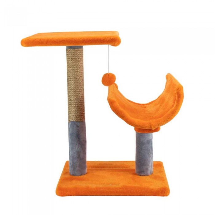 Пухнастики когтеточка для котов с полкой и полутуннелем (джут) рыжая с серым 30×38×50 см