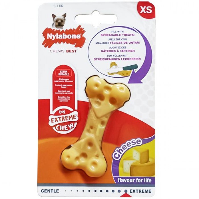 Nylabone Extreme Chew Cheese Bone игрушка кость для собак мини пород с ароматом сыра 7,5см