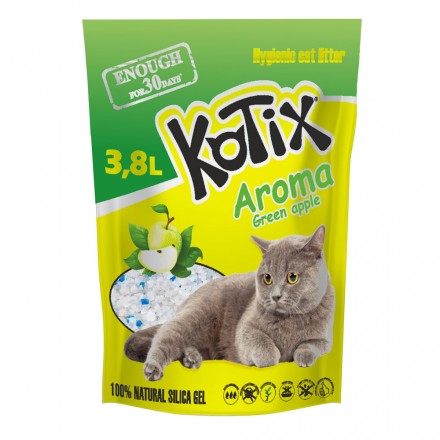 Kotix Green Apple силикагелевый наполнитель для котов с ароматом зеленого яблока 3,8 л  