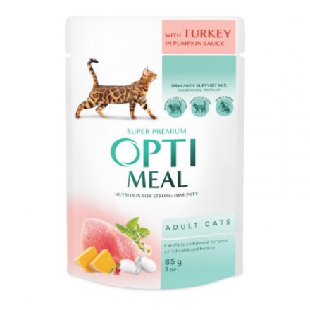 Optimeal Adult Cats влажный корм для котов с индейкой в тыквенном соусе 85 г