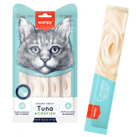 Wanpy Creamy Lickable Treats Tuna & Codfish жидкое лакомство для котов с тунцом и треской 70 г