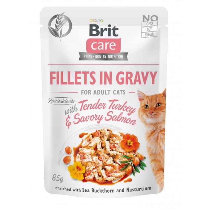 Brit Care Cat pouch филе с индейкой и  лососем в соусе 85g