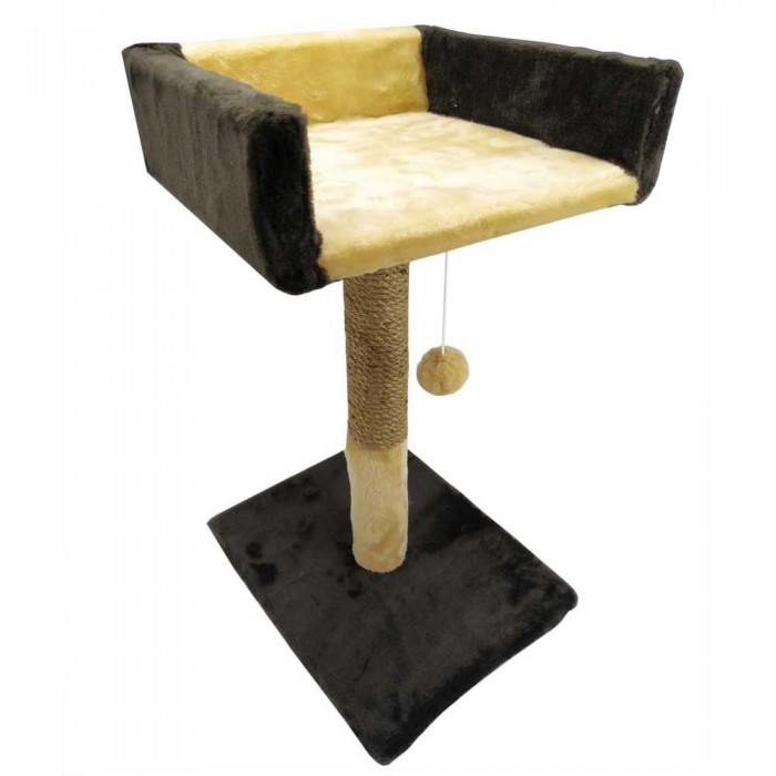 Пухнастики когтеточка для котов столбик с диваном (джут) шоколад с бежевым 30×33×50 см