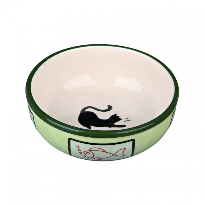 Trixie керамическая миска для котов с кошкой и рыбкой 0,35 л/12,5 см