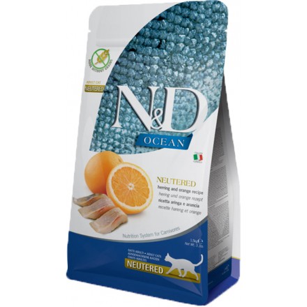 Farmina N&D Grain Free Ocean Neutered Herring & Orange сухий корм для стерилізованих котів з оселедцем та апельсином 5 кг