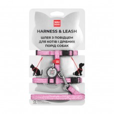 Collar WAUDOG Re-cotton шлея с поводком для котов и малых собак с QR-паспортом (розовая) XS