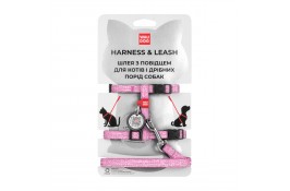 Collar WAUDOG Re-cotton шлея с поводком для котов и малых собак с QR-паспортом (розовая) XS