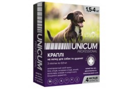 Unicum PRO капли от блох, вшей, власоедов, комаров, москитов, иксодовых клещей для собак 1,5-4 кг.