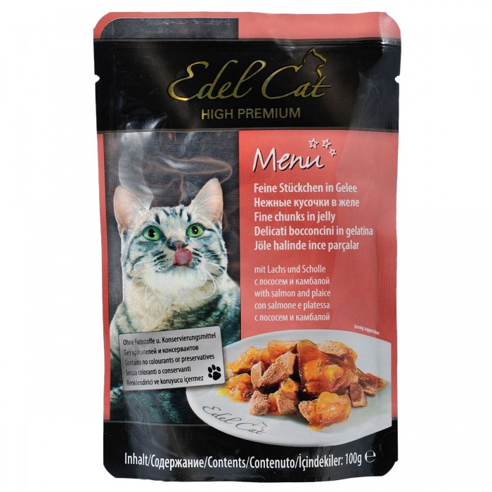 Edel Cat Шматочки з лососем і камбалою в желе для котів, пауч 100g