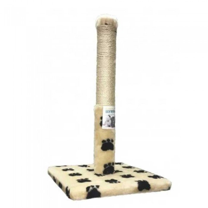 Пухнастики когтеточка для котов столбик на подставке (джут) бежевая с лапками 30×50 см