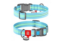 Collar WAUDOG Nylon светящийся/светоотражающий ошейник c QR паспортом для собак (голубой) S