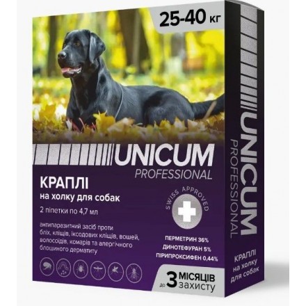 Unicum Pro капли от блох и клещей для собак 25-40 кг (4,7 мл/2 пипетки)