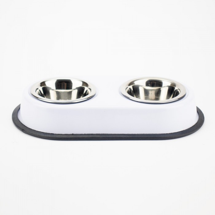 AGILITY двойная металлическая миска на подставке для кошек и собак (белая) 2x200 мл