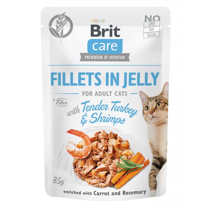 Brit Care Cat pouch філе в желе ніжна індичка з креветками 85g