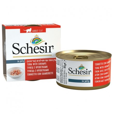 Schesir Tuna with Shrimps влажный корм для взрослых котов с тунцом и креветками в желе 85 г
