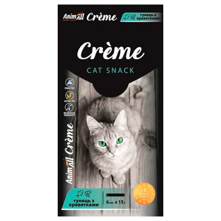 AnimAll Сreme лакомства со вкусом тунца и креветок для котов 6×15 г