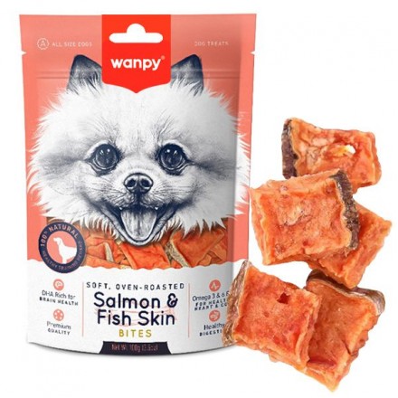 Wanpy Soft Salmon & Fish Skin Bites лакомство для собак с  лососем 100 г